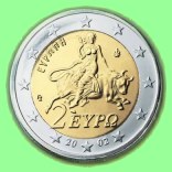 2 Euro griechisch: Entfhrung Europas durch den Stier (Zeus)