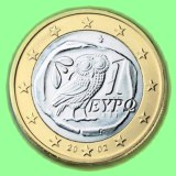 1 Euro griechisch: Eule, Weisheitssymbol mit Olivenzweig