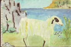 Malerei: Schafzucht ist auf Kreta weit verbreitet. Viele von ihnen laufen frei in den Bergen herum.
