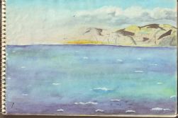 Malerei: Blick aufs Meer auf die gegenüberliegende Halbinsel Rodoupou